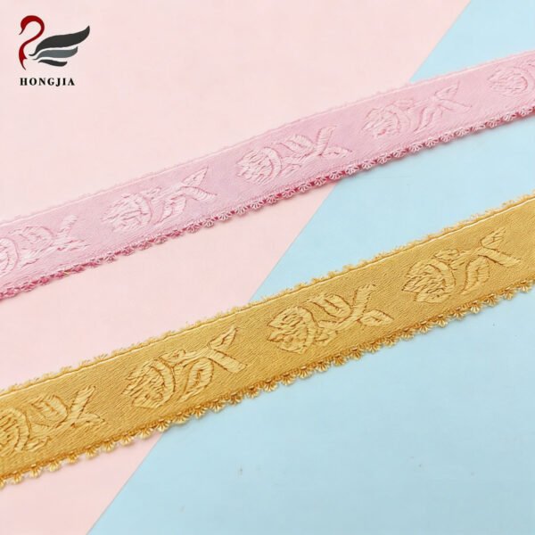 Wholesale Custom logo 18mm Colorful picot edge Jacquard Elastic Band Nylon Anti-slip Shiny Elastic Bra Straps for Underwear