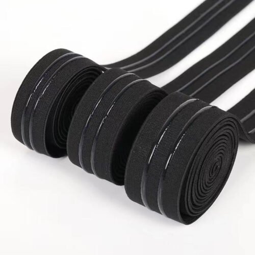 Custom Logo Black Durable Silicone Gripper Elastic Tape Non-slip Silicone Elastic Band for Garment