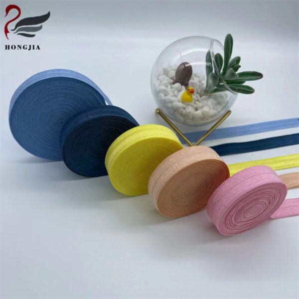 Custom logo Printed Shiny Elastic Band Nylon Herringbone Anti slip Knitted Binding Tape Fold Over Elastic Band