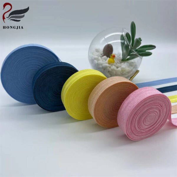 Custom logo Printed Shiny Elastic Band Nylon Herringbone Anti slip Knitted Binding Tape Fold Over Elastic Band