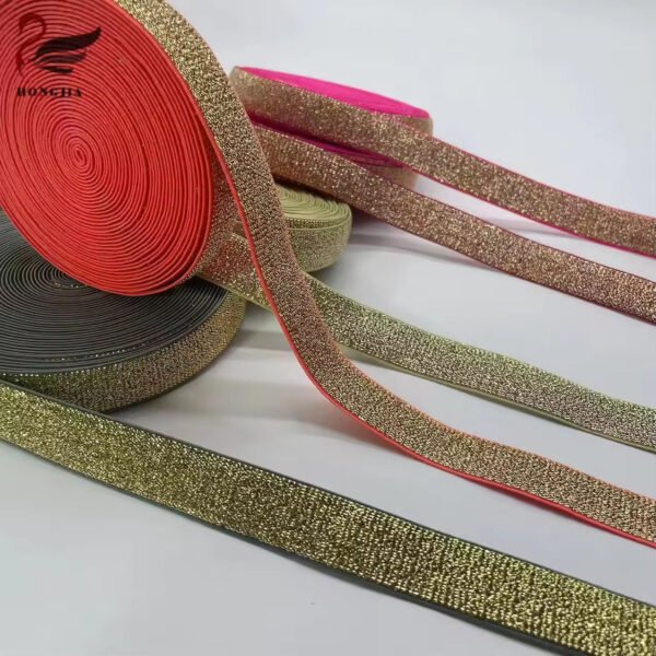 High Quality Colorful 20mm Shiny Glitter Elastic Band Nylon Underwear Elastic Webbing Bra Strap